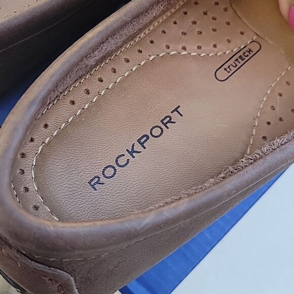 NEW ROCKPORT LEATHER DRIVERS BROWN SLIP ON PREPPY LOAFERS 7 1/2 MENS 7.5 BOX NWT - Picture 6 of 6